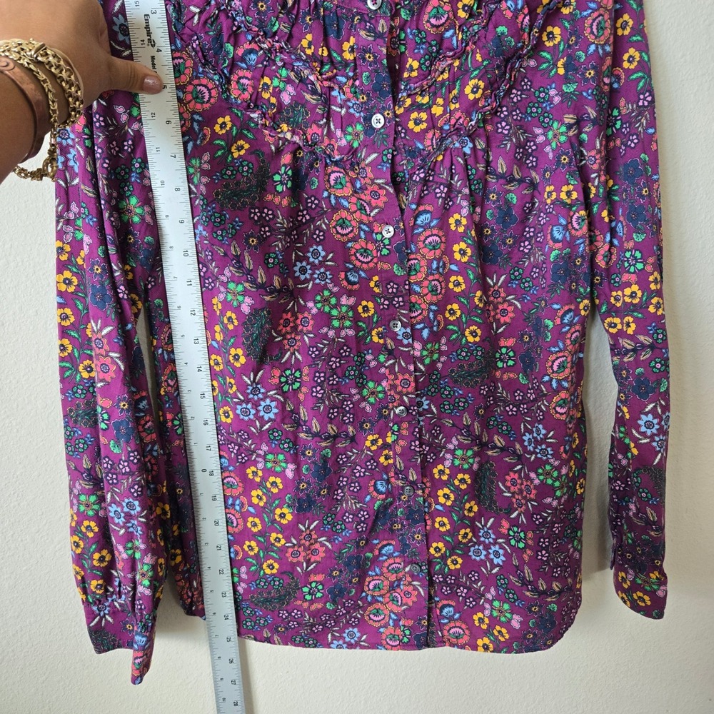 Talbots Womens Purple Floral Ruffle Blouse Top Small, Cottagecore Boho Victorian - Picture 6 of 9